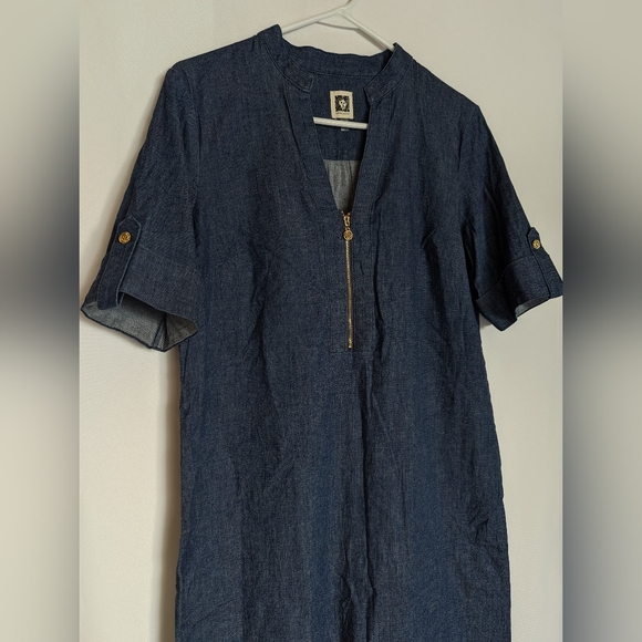 Anne Klein 10 Large Blue Denim Dress Blue Jean Knee Length - Picture 2 of 10